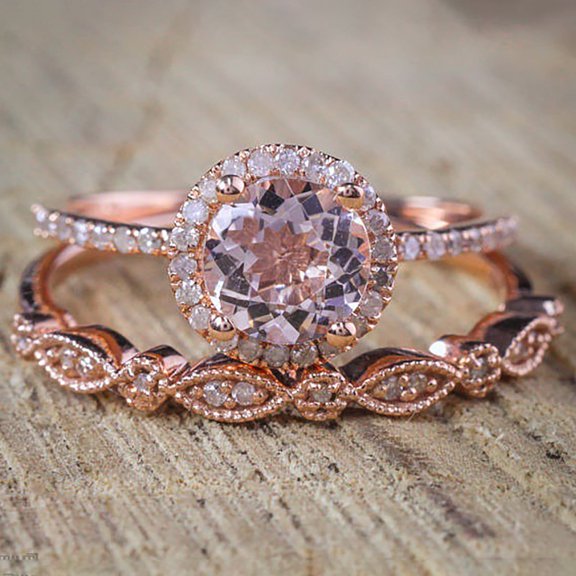 Fashion Rings for Women Fashion Elegant Women Rose Gold Filled Morganite Pink Gemstone Wedding Bridal Ring Set