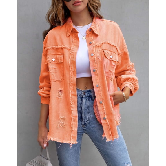 Fashion Ripped Shirt Jacket Female Autumn And Spring Casual Tops Womens Clothing