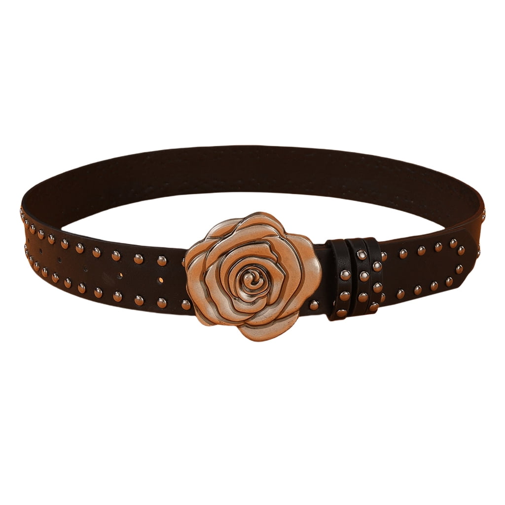 Fashion Rivet Studded Belt for Pants Jeans Carved Flower Buckle ...