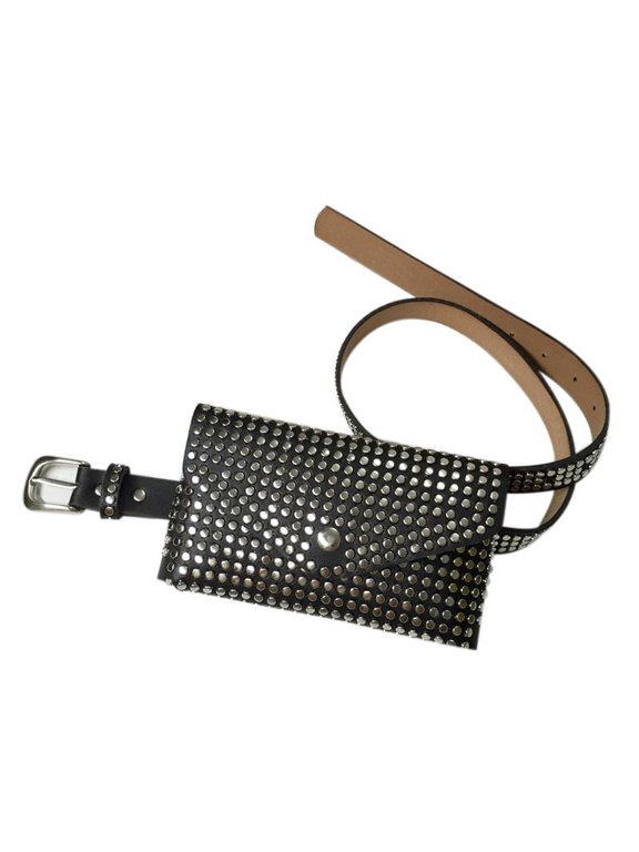 Fashion Rivets Waist Pack Luxury Pack Small Women Phone Pouch Punk Belt Bag Purse(Black)