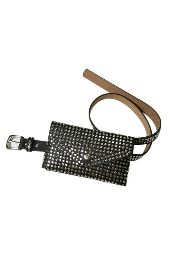 Fashion Rivets Waist Pack Luxury Pack Small Women Phone Pouch Punk Belt Bag Purse(Black)