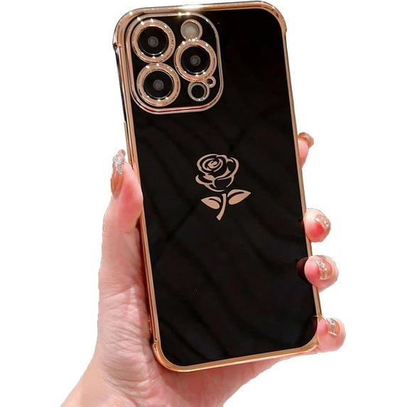 Fashion Rose Flowers Side Pattern Soft Phone Case Compatible with iPhone Case (Black,iPhone 13 Mini)