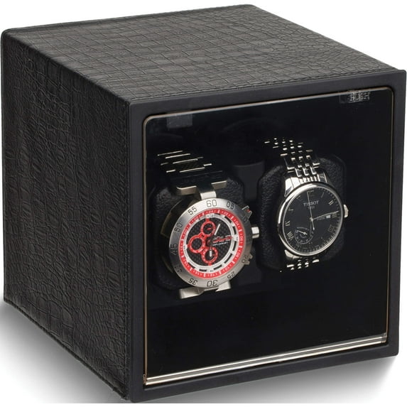Fashion Rotations Black Faux Leather Dual Watch Winder (7.5 X 7.5) Made In China gm18029