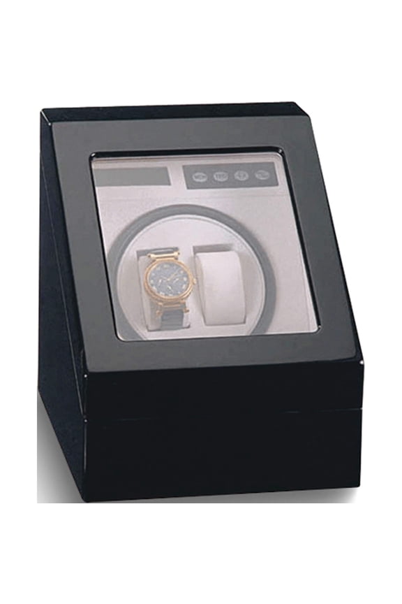 Fashion Rotations Black Gloss Finish 1-Turntable Winder For 2 Watches (8.3 X 9.5) Made In China gm3777