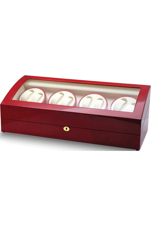 Fashion Rotations High Gloss Red Burlwood Finish 8-Watch Winder (25 X 10.5) Made In China gm13141