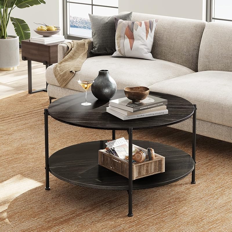 Fashion Round Coffee Table, 32.6" Small Coffee Table with Storage Shelf ...