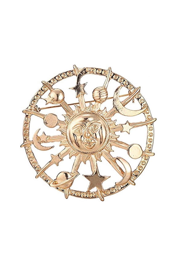 Fashion Round Cosmic Lapel Pin Golden Star Moon for Sun Galaxies Rudder Brooch Pewter Enamel Lapel Pins Gift for Adult T