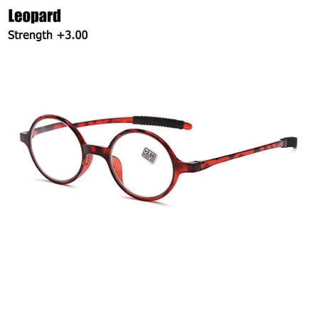 Fashion Round Frame Vision Care +1.0~+4.0 Presbyopic Eyeglasses Ultralight Far Sight Eyewear Reading Glasses LEOPARD STRENGTH +3.00
