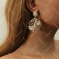thumbnail image 1 of Fashion Round Hollow Oversized Statement High End Printed Dangle Earrings, 1 of 3