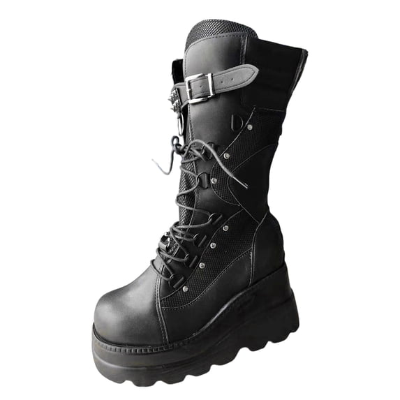 Fashion Round Toe Heel Platform Mid Calf Boots With Zipper Detail for Comfortable Stylish Wear for Women