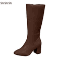 thumbnail image 1 of Fashion Round Toe Heel Platform Mid Calf Boots for Women Zip Up Leather Ankle Booties Comfortable Casual Winter Footwear with Non- Sole, 1 of 7
