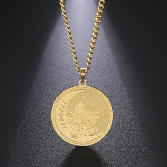 Fashion Round medallion Pattern of raw stone Necklace Gift 14k Yellow Gold For Woman Charm Pendant Chain Jewelry