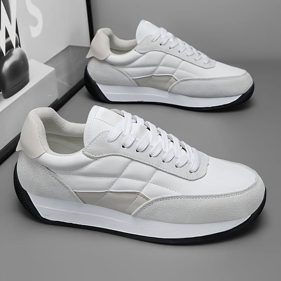 Fashion Running Sneakers- Lace-Up, Low-Cut Olive Green with White Accents, Suitable for All Seasons ,Casual Sports Thick-Soled Height-Increasing Shoes, Non-Slip Rubber Sole