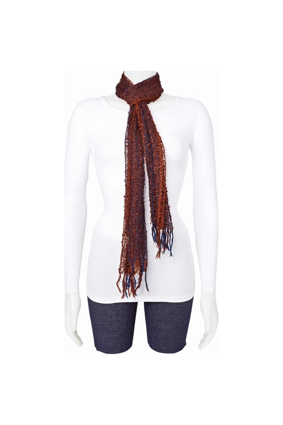 Fashion Rust & Blue Open Weave Fashion Scarf (68 X 18) Made In India gm8355