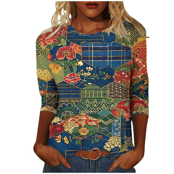 LiMoi Spring Shirts for Women V Neck Women's Tops Womens Plus Size Tops 3/4 Sleeve Womens Blouses Spring Dressy Items