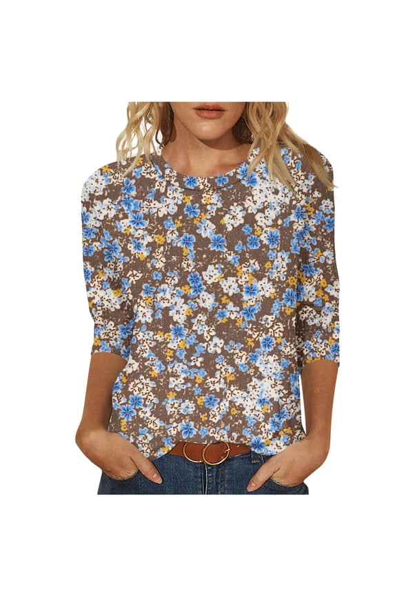 Spring Shirts for Women Women's Tops Casual Elbow 3/4 Length Sleeve Womens T Shirts Womens Blouses Casual Dressy New Arrivals