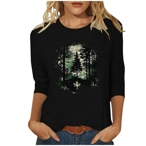 LiMoi Fall Top Women's Shirts 3/4 Length Sleeve Womens Tops Plus Size Dressy Women's Blouses Work Fall My Reorder List