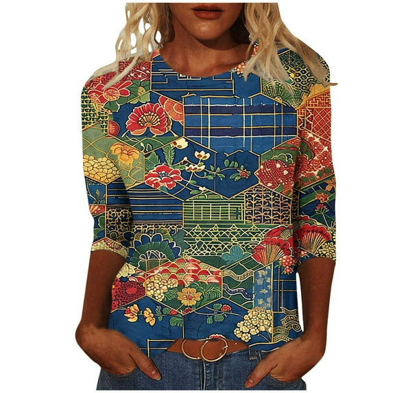 LiMoi Fall Top Women's Shirts Plus Size 3/4 Length Sleeve Womens Tops Plus Womens Blouses New Arrivals