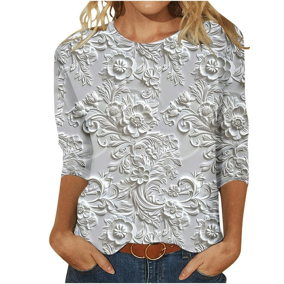 LiMoi Spring Tops Womens Shirts Ribbed 3/4 Length Sleeve Womens T Shirts Womens Blouses Spring Reorder Items