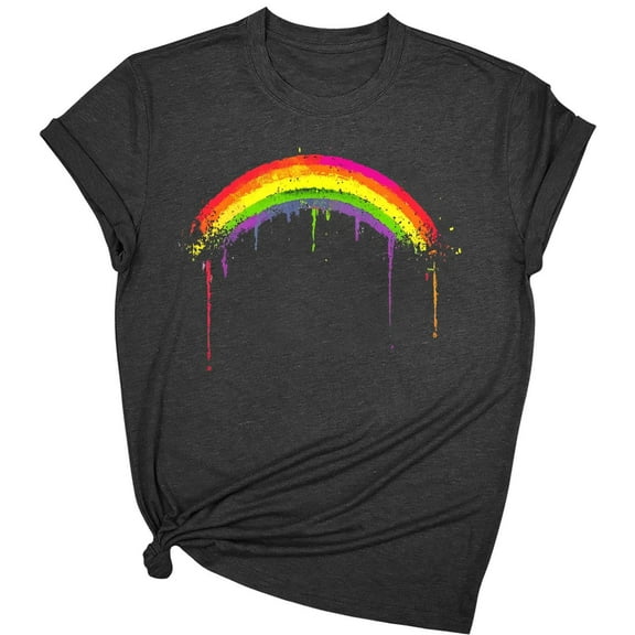 LiMoi Rainbow Print Shirt Short Sleeve Blouses for Women Womens Thick T Shirts Oversized Tshirts for Women Graphic Tees Tops for Women New Arrivals