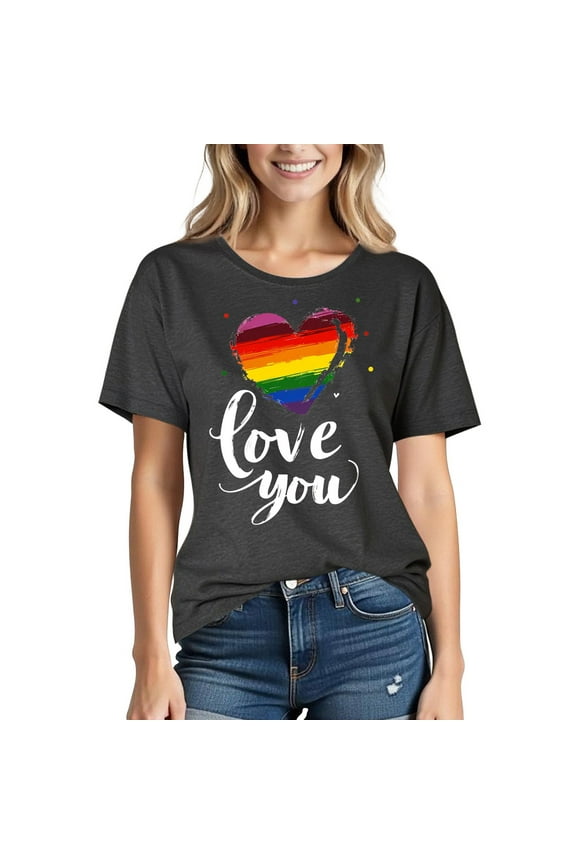 Rainbow Print Shirt Short Sleeve Shirt for Women T Shirts for Women Printed Tees for Women Summer Oversized Tshirts for Women Cheap reorders
