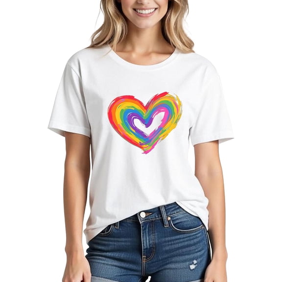LiMoi Rainbow Print Shirt Womens Short Sleeve Tops Dressy Casual White Tshirts Shirts for Women Printed Tops for Women Trendy Oversized Tops for Women Short Sleeve My Items