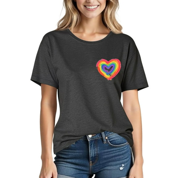 LiMoi Rainbow Print Shirt Womens Tops Short Sleeves Dressy Casual White Tshirts Shirts for Women Print T Shirts for Women V Neck Shirt Dresses for Curvy Women New Arrivals
