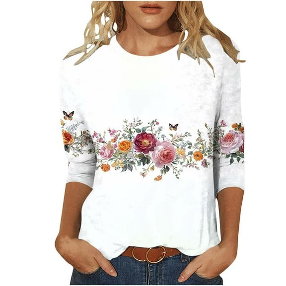 LiMoi Shirts for Women Round Neck Women's Tops Dressy Casual 3/4 Sleeve Tops for Women Plus Women's Blouses Reorders