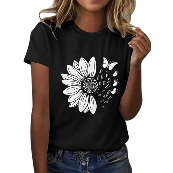 Fashion Saving LiMoi Short Sleeve Shirt Womens Tops Summer Printed Graphic Tees for Women Summer Oversized Tshirts for Women Cheap Reorders Gifts for Women
