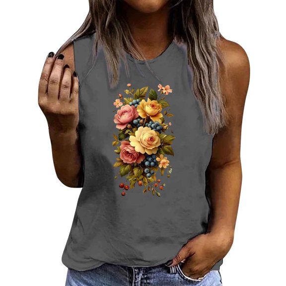 LiMoi Sleeveless Blouses for Women Work T Shirts for Women Trendy Floral Shirts for Women Short Sleeve Plus Size Tops