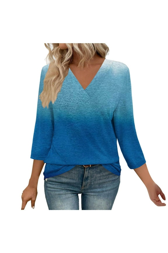 Women's Fall Blouses Shirts Fall Christmas T Shirts for Women 3/4 Sleeve Womens Blouses New & Trending Gifts