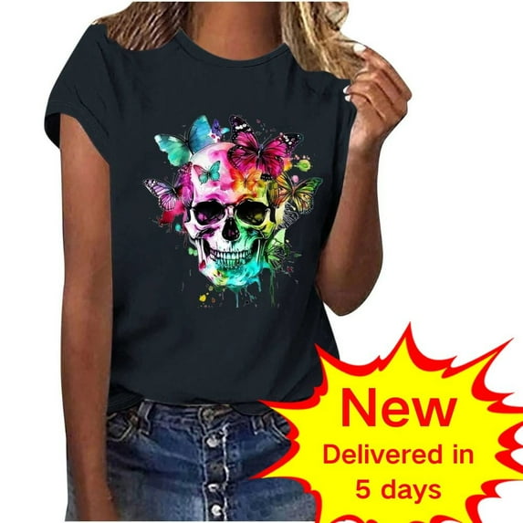 Fashion Saving LiMoi Womens Clothing Under 10 Dollars Short Sleeve Shirt Women Fitted T Shirts Print Tops Trendy Oversized Tshirts New Arrivals