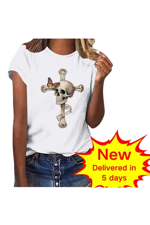 Fashion Saving LiMoi Womens Clothing Under 10 Dollars Short Sleeve Shirt Womens T Shirts Loose Fit Printed Graphic Tees T Shirts for Women Reorders