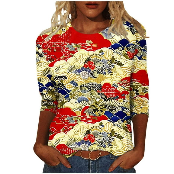 Fashion Saving LiMoi Womens Fall Tops Casual Womens Shirts Trendy Womens Petite Tunic Tops 3/4 Sleeve Womens Blouses Plus Size Fall Get it Fast