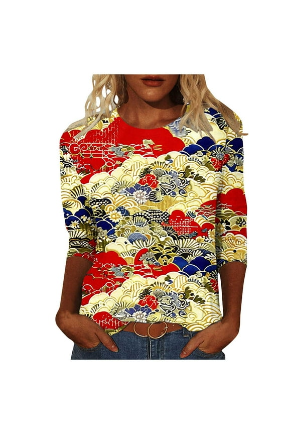 Fashion Saving LiMoi Womens Fall Tops Casual Womens Shirts Trendy Womens Petite Tunic Tops 3/4 Sleeve Womens Blouses Plus Size Fall Get it Fast