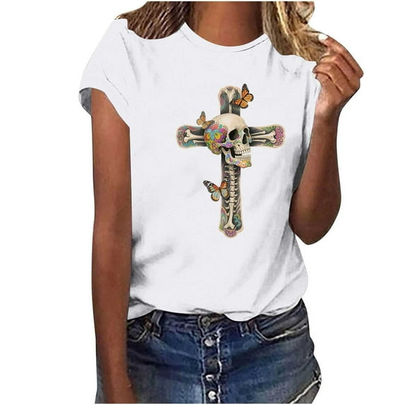 Fashion Saving LiMoi Womens Short Sleeve Tops Womens T Shirts White Print T Shirts Oversized Tops for Women Loose Fit My Orders Gifts for Women