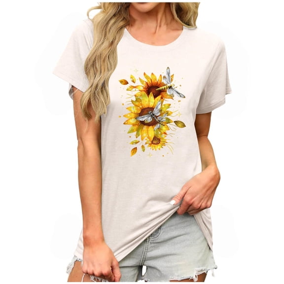 LiMoi Womens Short Sleeve Tops Dressy Casual Womens T Shirts Loose Fit Yellow Printed Tshirts for Women Graphic Oversized Tshirts for Women Summer my orders
