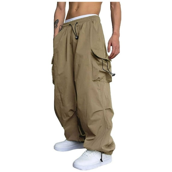 Ahuyic Men's Outdoor Cargo Hiking Pants with Belt Lightweight Waterproof Quick Dry Tactical Pants Khaki L