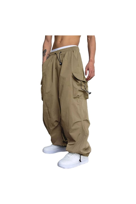 Men's Outdoor Cargo Hiking Pants with Belt Lightweight Waterproof Quick Dry Tactical Pants Khaki M
