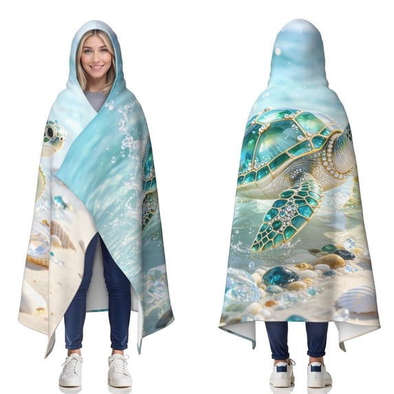 Fashion Sea Turtle Wearable Blanket Hoodies for Women Men Adults Sea Turtle Lovers Cozy Plush Shells Sea Turtles Hooded Blankets for Home Camping Decor Birthday Mom Mother's Day Gifts 50X60 Inch