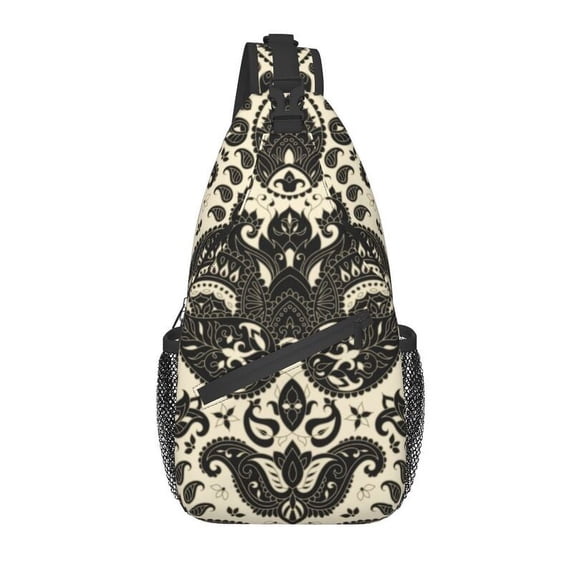 Brown Paisley Floral Texture Sling Bags for Men Boho Bohemian Flowers Style Shoulder Chest Crossbody Backpack Traveling Daypack