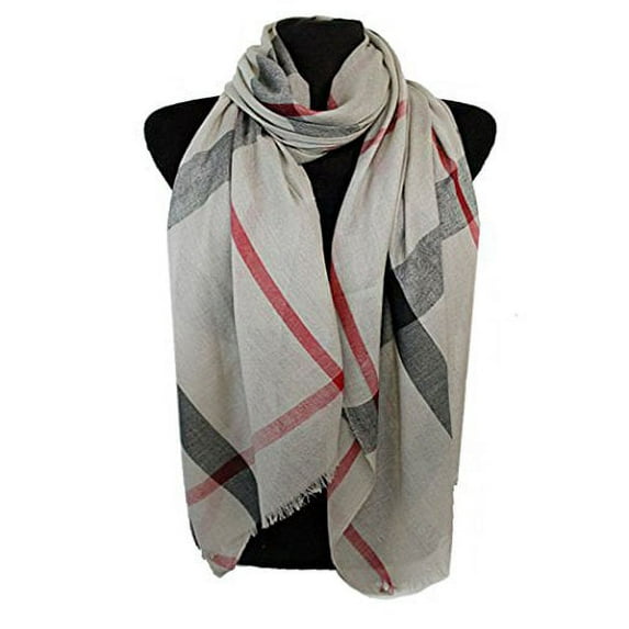 Fashion Secrets Classic Plaid Softness Oblong Scarf Wrap Shawl With Fray Trimming (Khaki)