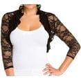 thumbnail image 1 of Fashion Secrets Junior's 3/4 Sleeve Smoked Lace Bolero Shrug Cardigan … (Junior's' X-Large, Black), 1 of 2