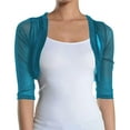 thumbnail image 1 of Fashion Secrets Junior's Sheer Chiffon Bolero Shrug Jacket Cardigan 3/4 Sleeve (X Large, Teal), 1 of 2