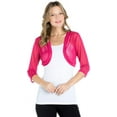 thumbnail image 1 of Fashion Secrets Junior's Sheer Chiffon Bolero Shrug Jacket Cardigan 3/4 Sleeve (X Small, Magenta), 1 of 5