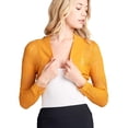 thumbnail image 1 of Fashion Secrets Juniors Long Sleeve Jacquard Texture Shrug Bolero, Cropped Sweater Short Cardigan (Large, Mustard), 1 of 3