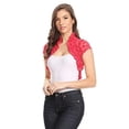 thumbnail image 1 of Fashion Secrets Juniors Polka Dots Short Sleeve Lace Bolero Shrug Cardigan (Red, Small), 1 of 1
