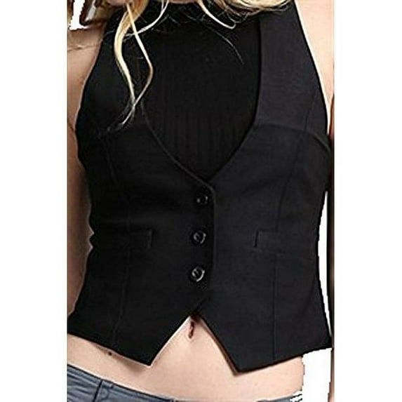 Fashion Secrets Juniors Racerback Satin Back Waistcoat Black Vest (Small, Black)