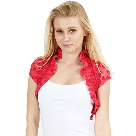 Fashion Secrets Juniors Short Sleeve Lace Bolero Shrug Cardigan (Juniors' Small, Polka Dots Red)