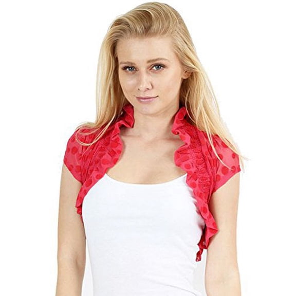 Fashion Secrets Juniors Short Sleeve Lace Bolero Shrug Cardigan (Juniors' Small, Polka Dots Red)